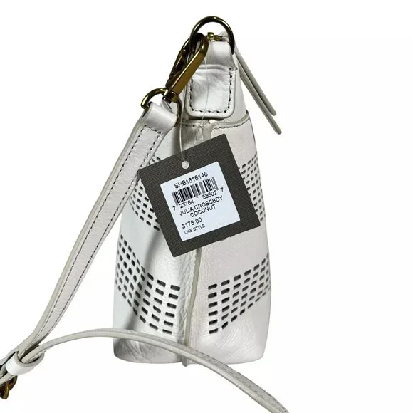 Fossil Womens Coconut White Cow Hide Leather Rectangle Julia Crossbody Handbag - Picture 5 of 16